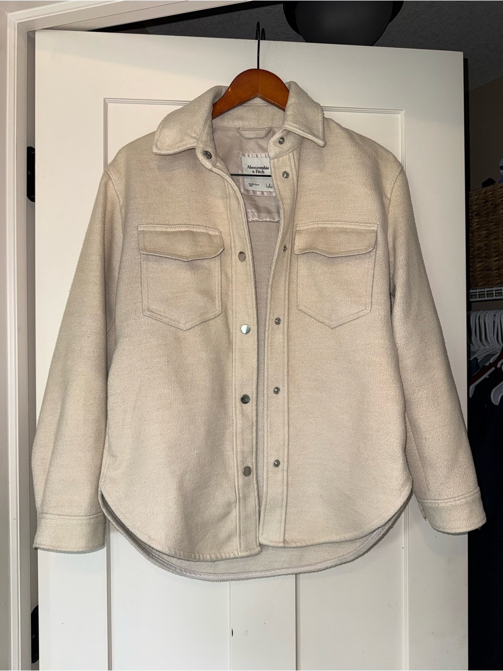 Abercrombie & Fitch Cream Sherpa Shirt Jacket